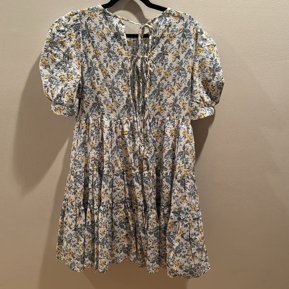 En Saison Puff Sleeve, Floral Stitch Mini Dress XS - Picture 5 of 6